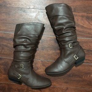 Brown Faux Leather Riding Boots Size 8